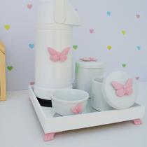 Kit Higiene Porcelana Bebê Quarto Cuidado Banho Menina K012 Borboleta