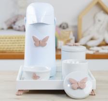 Kit Higiene Porcelana Bebê Quarto Cuidado Banho Menina K012 Borboleta Kit Higiene Porcelana Bebê Quarto Cuidado Banho Menina K012 Borboleta