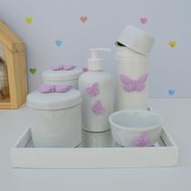 Kit Higiene Porcelana Bebê Térmica Bandeja K010 Borboleta