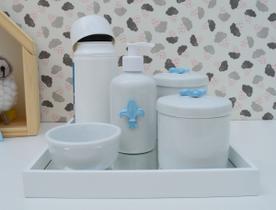 Kit Higiene Porcelana Bebê Térmica Bandeja K010 Flor de Liz