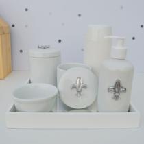 Kit Higiene Porcelana Bebê Térmica Bandeja K010 Flor de Liz