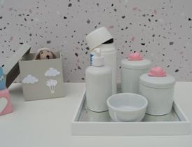 Kit Higiene Porcelana Bebê Térmica Bandeja K010 Nuvem