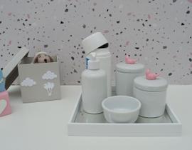 Kit Higiene Porcelana Bebê Térmica Bandeja K010 Pássaro
