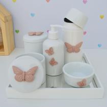 Kit Higiene Porcelana Bebê Térmica Bandeja Quarto K010 Borboleta