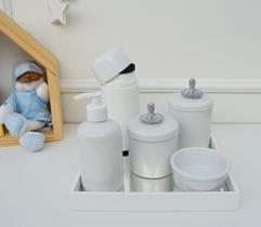 Kit Higiene Porcelana Bebê Térmica Bandeja Quarto K010 Prata