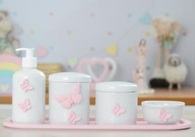 Kit Higiene Porcelana Borboleta Menina Bebê Maternidade Banho Cuidados K110 Kit Higiene Porcelana Borboleta Menina Bebê Maternidade Banho Cuidados K110