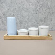 Kit Higiene Porcelana com Bandeja Retangular Grande Azul