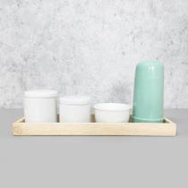 Kit Higiene Porcelana com Bandeja Retangular Grande Verde