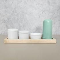 Kit Higiene Porcelana com Bandeja Retangular Grande Verde