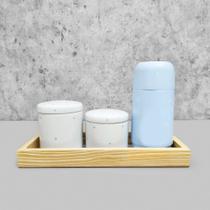 Kit Higiene Porcelana com Bandeja Retangular Média Azul Poá