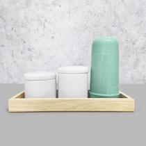 Kit Higiene Porcelana com Bandeja Retangular Média Verde