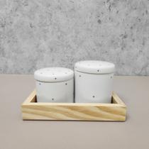 Kit Higiene Porcelana com Bandeja Retangular Pequena Branco Poá Black