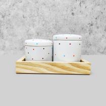 Kit Higiene Porcelana com Bandeja Retangular Pequena Branco Poá Color