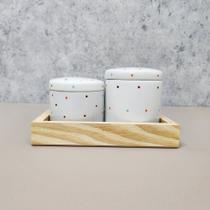 Kit Higiene Porcelana com Bandeja Retangular Pequena Branco Poá Color