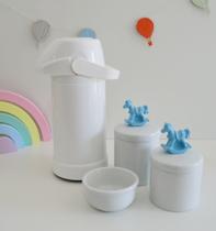Kit Higiene Porcelana K022 Azul Menino Bebê Moderno Maternidade Bancada Cômoda Térmica