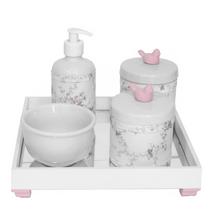 Kit Higiene Porcelana Molhadeira Bebê Passarinho Rosa Menina