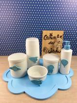 Kit higiene porcelana nuvem diversos temas azul garrafa t101 - TG DECOR