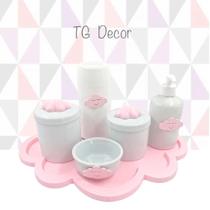 Kit Higiene Porcelana Nuvem Rosa Tema nuvem Garrafa 6pçs - TG DECOR