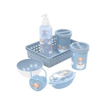 Kit Higiene Porta Chupeta e Saboneteira Urso Azul Clean - Plasútil