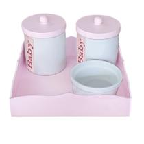 Kit Higiene Potes em Porcelana e Bandeja na cor Rosa Kit Higiene Potes em Porcelana e Bandeja na cor Rosa