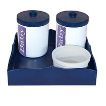 Kit Higiene Potes em Porcelana e Madeira MDF Azul Marinho