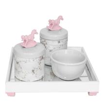 Kit Higiene Potes Porcelana Molhadeira Cavalinho Rosa Menina - Potinho de mel