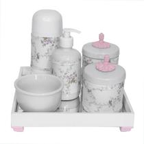 Kit Higiene Provençal Bebê Porcelana Bandeja Completo Rosa