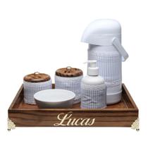 Kit Higiene Provençal Dourado Com Nome Azul Quarto Bebê Infantil Menino