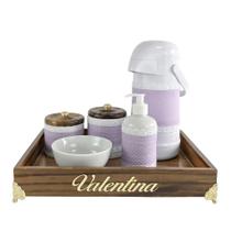 Kit Higiene Provençal Dourado Com Nome Lilás Quarto Bebê Infantil Menina Kit Higiene Provençal Dourado Com Nome Lilás Quarto Bebê Infantil Menina