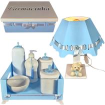Kit higiene quarto de bebê porcelana mdf 8 pçs - Azul bb e Branco