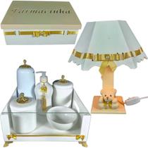 Kit higiene quarto de bebê porcelana mdf 8 pçs - Branco e Dourado