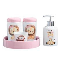 Kit Higiene Quarto De Bebê Porta Algodão Bandeja Safari 023