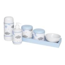Kit Higiene Slim Azul Garrafa Pequena Capa Chuva De Amor Azul Quarto Bebê Menino