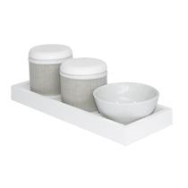 Kit Higiene Slim Branco Capa Bege Chambrê Quarto Bebê Menina Menino