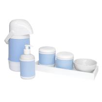 Kit Higiene Slim Branco Garrafa Grande Capa Azul Bebê Quarto Bebê Menino