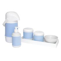 Kit Higiene Slim Branco Garrafa Grande Capa Azul Bebê Quarto Bebê Menino