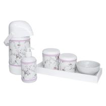 Kit Higiene Slim Branco Garrafa Grande Capa Rosa Provençal Quarto Bebê Menina
