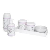 Kit Higiene Slim Branco Garrafa Pequena Capa Rosa Provençal Quarto Bebê Menina - Potinho de Mel