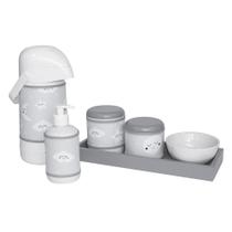 Kit Higiene Slim Cinza Garrafa Grande Capa Chuva de Amor Cinza Quarto Bebê Infantil Unissex