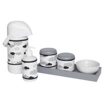 Kit Higiene Slim Cinza Garrafa Grande Capa Nuvem Black Quarto Bebê Infantil Unissex