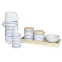 Kit Higiene Slim Pinus Garrafa Grande Capa Ondinha Azul Quarto Bebê Menino
