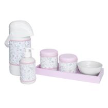 Kit Higiene Slim Rosa Garrafa Grande Capa Jardim Rosa Quarto Bebê Menina