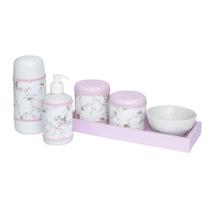 Kit Higiene Slim Rosa Garrafa Pequena Capa Rosa Provençal Quarto Bebê Menina