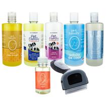 Kit Higiene Vegan para Pets Shampoo, Condicionador, Sabão, Gel e Escova - Pet Family