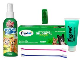 Kit Higiênico Dental Pet Cães e Gatos Creme 2 Escovas e 1 Dedeira - Cat Dog