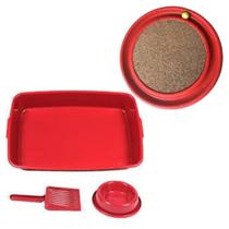 Kit Higiênico E Arranhador Para Gatos - Vermelho