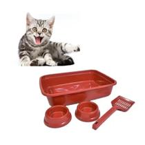 Kit Higiênico Gato Bandeja Pá Comedouro Bebedouro Power Pets