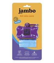 Kit Higiênico Jambo Pet Roxo Dispenser Osso Com Saquinhos Plástico