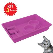 Kit Higiênico para Gato Bandeja, Pá Higiênica e Comedor Duplo - Four Plastic