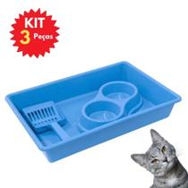 Kit Higiênico para Gato Bandeja, Pá Higiênica e Comedor Duplo - Four Plastic